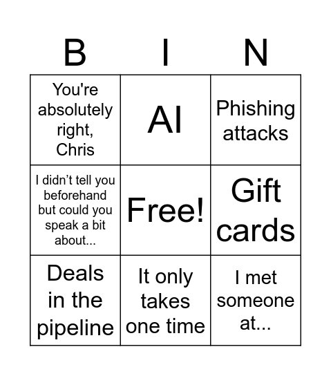 All Hands Bingo Card