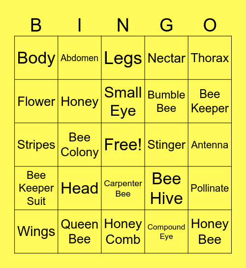 BEE-INGO Bingo Card