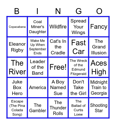 MUSIC BINGO at the Ann Arbor Eagles! Tell Me a Story! Bingo Card