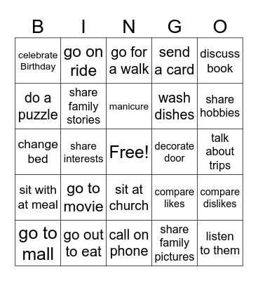 Ministering Bingo Card