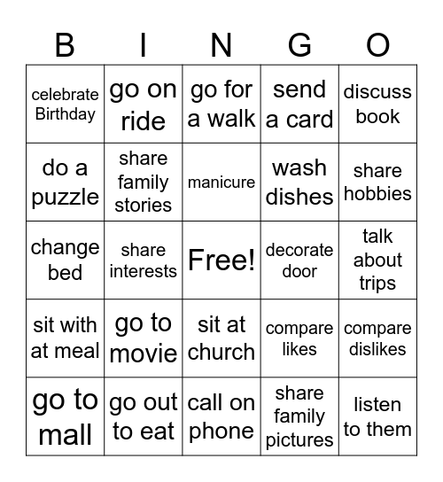 Ministering Bingo Card