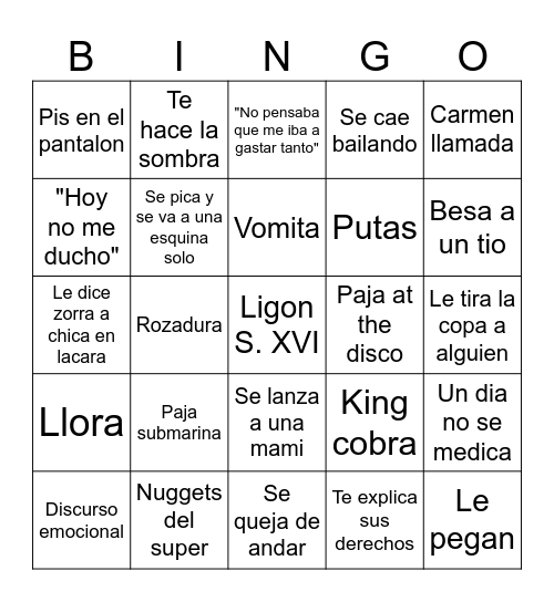 Machete Bingo Card