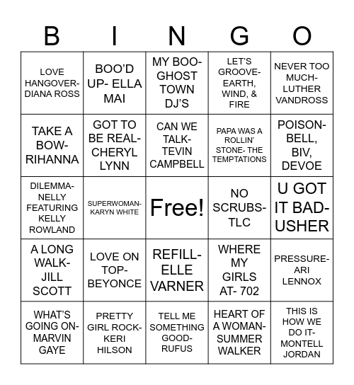 Musical Bingo Card