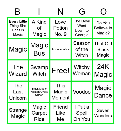 MUSIC BINGO at the Ann Arbor Eagles! It's Magical! Bingo Card