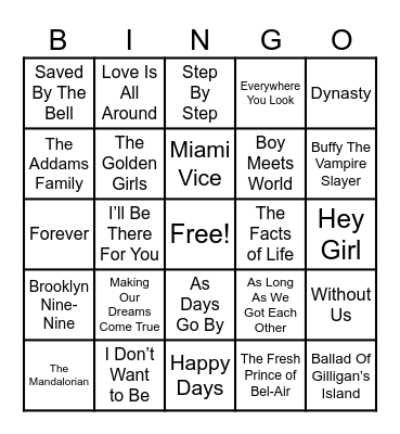 TV Theme Songs Bingo Card