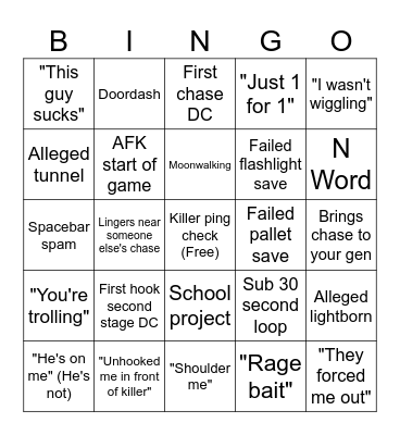 Vince DBD Bingo Card