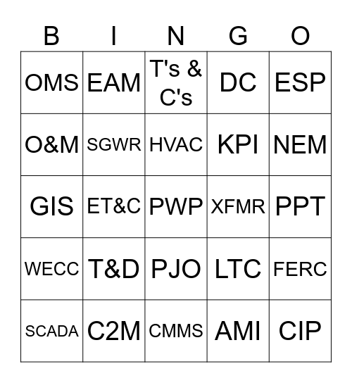 Acronym Bingo Card