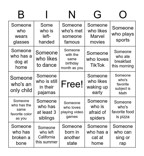 Human Bingo Card