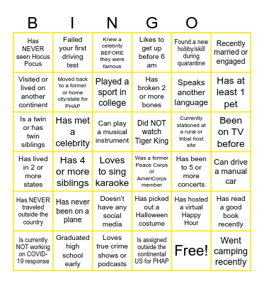 Virtual Icebreaker Bingo Card