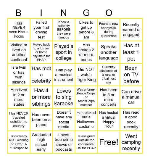 Virtual Icebreaker Bingo Card