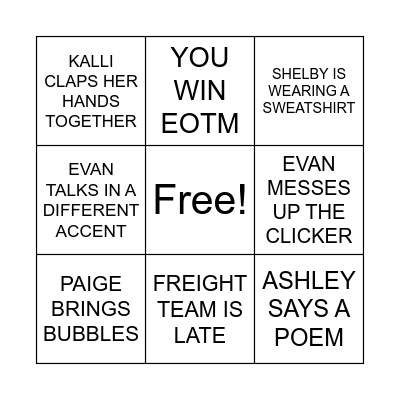 SCHEELS OWNER'S MEETING BINGO Card