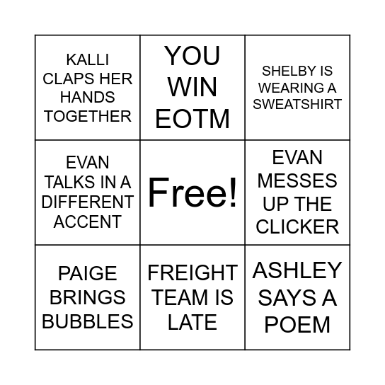 SCHEELS OWNER'S MEETING BINGO Card