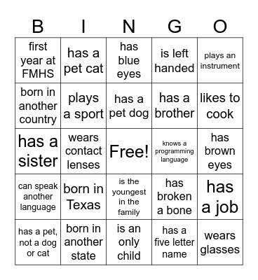 Discovery Bingo Card