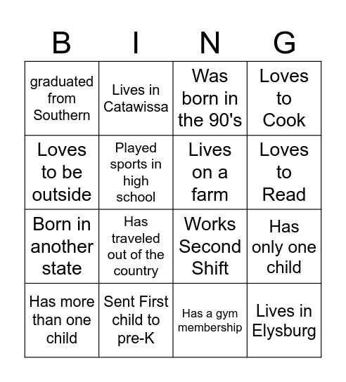Pre-K Open House Bingo Card