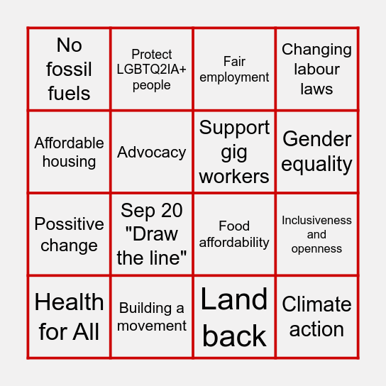 WAC Bingo Card