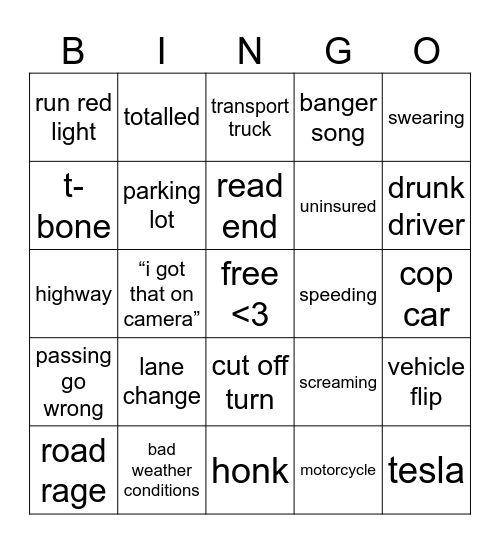 idiot driver bingo Card