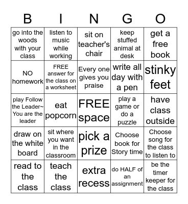 School Work Bingo Card