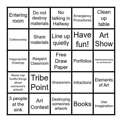 Art Class Bingo Card