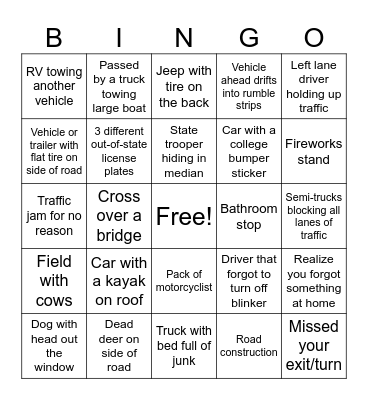 Family Vacation Bing Bingo Card
