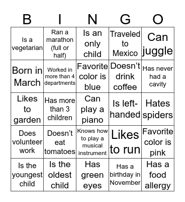 Work Management Team Bingo Card