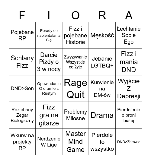 Bingo Fizza Bingo Card