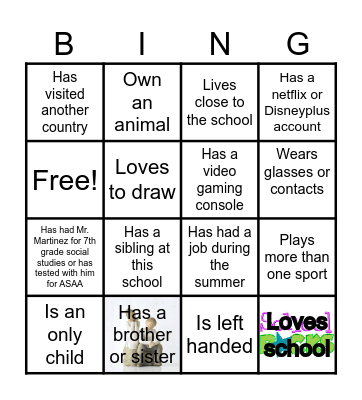 Mr. Martinez's Bingo Card