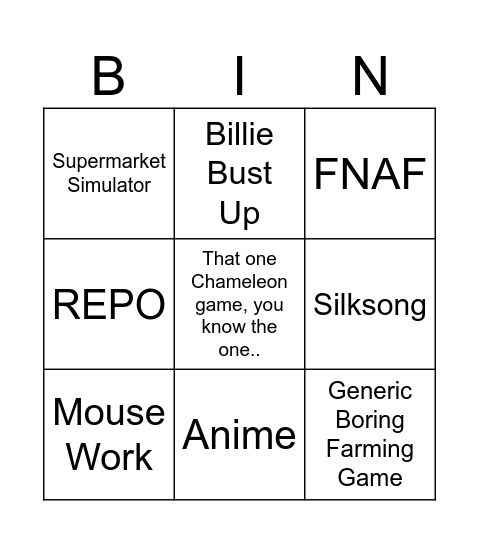 INDIE Bingo Card