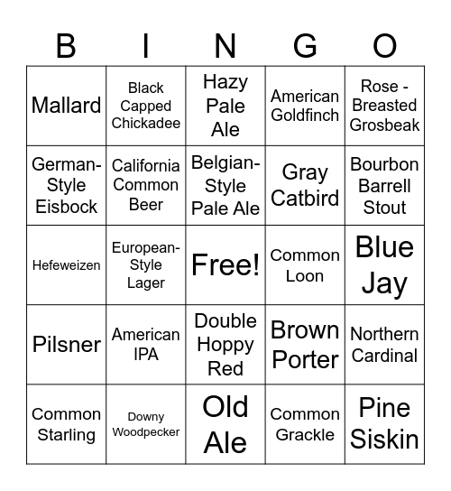 BIRD AND BEER BINGO Card