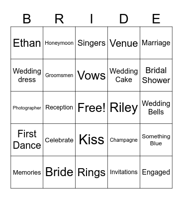 Bridal Shower Bingo Card