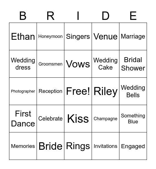 Bridal Shower Bingo Card