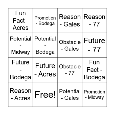 Chamber Fall Bingo Card