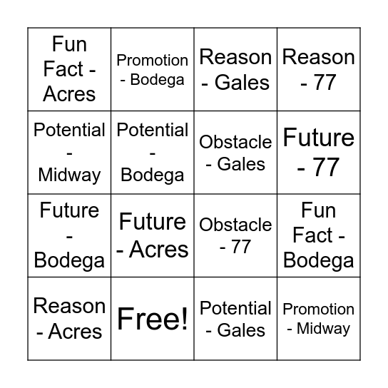 Chamber Fall Bingo Card