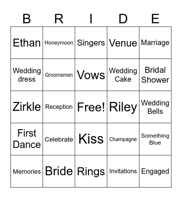 Bridal Shower Bingo Card