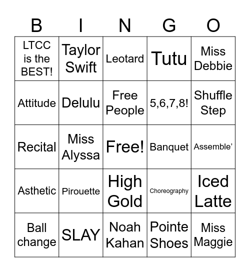 Dance Bingo Card
