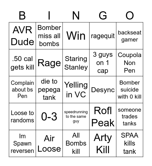 3v3 Bingo Card
