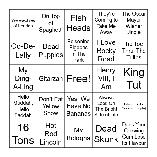 Dr. Demento Classics Bingo Card