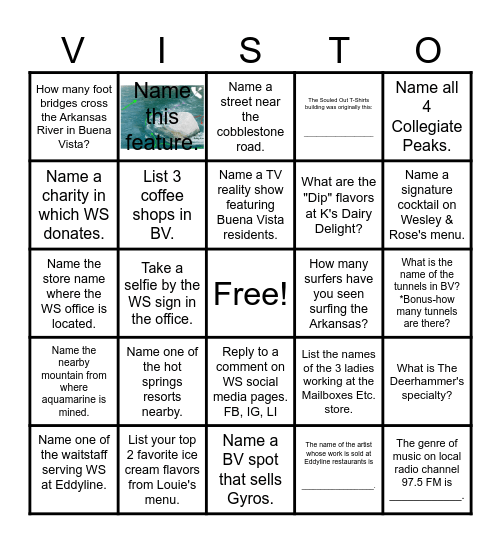 Westward Sales Buena VIST-0 Quest Bingo Card