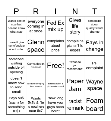 Morning Shift Bingo Card