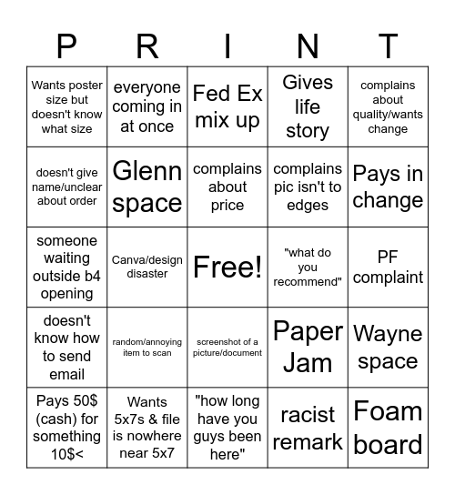 Morning Shift Bingo Card
