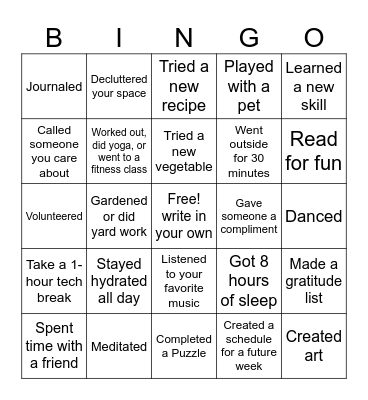 Wellness BINGO! Bingo Card
