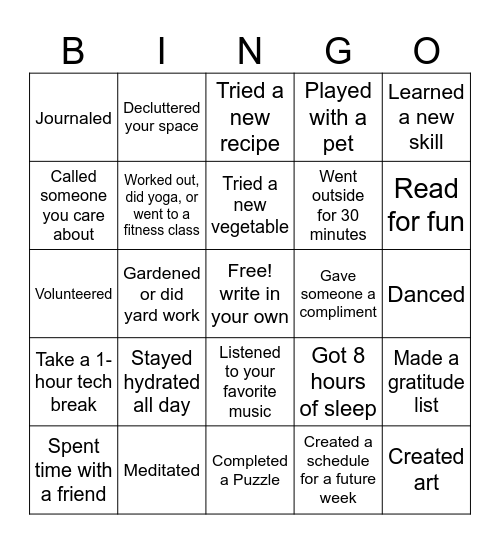 Wellness BINGO! Bingo Card