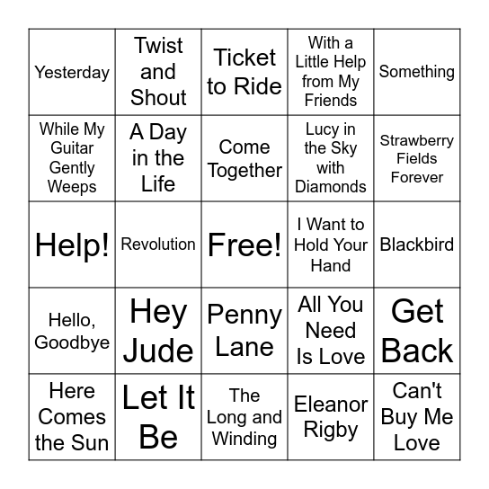 The Beatles Bingo Card