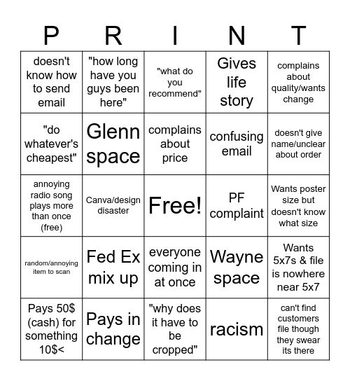 Closing Bingo Card