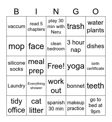 Chore Chart Bingo Card