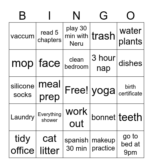 Chore Chart Bingo Card