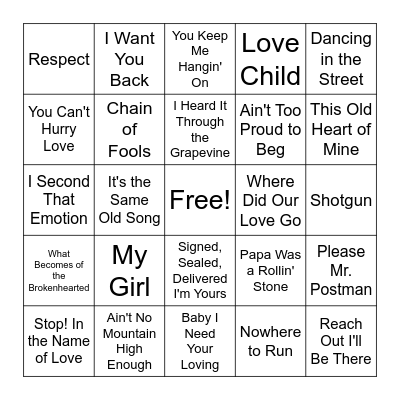 ‘60s Motown & Soul Bingo Card