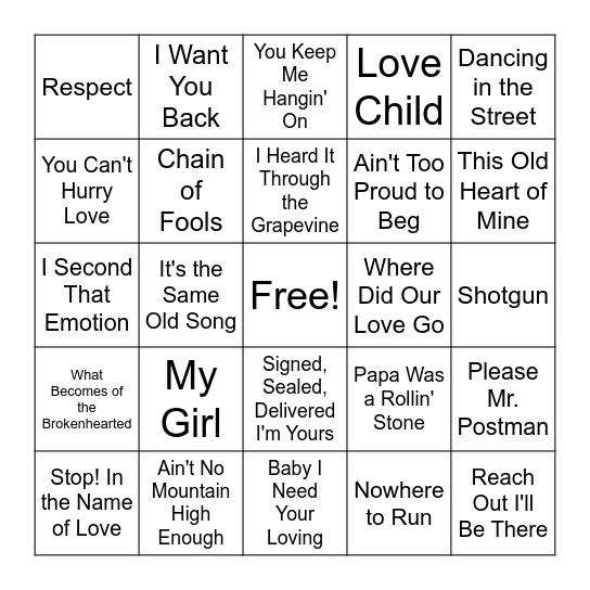 ‘60s Motown & Soul Bingo Card