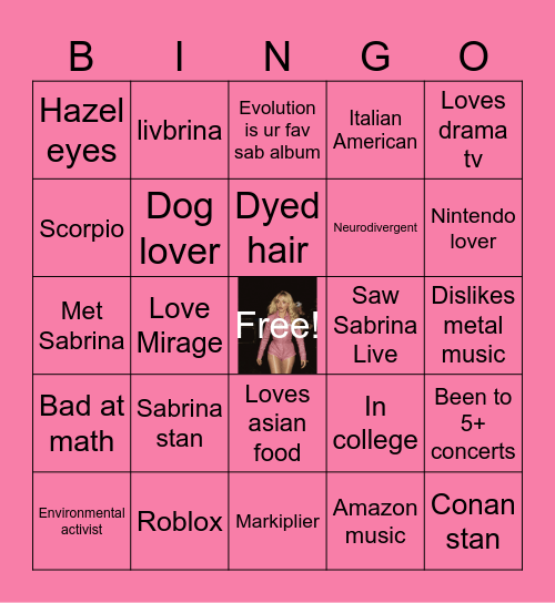 GirlyPopsy Bingo Card