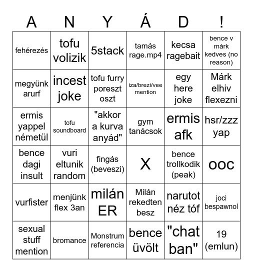 elány bingó weekly Bingo Card
