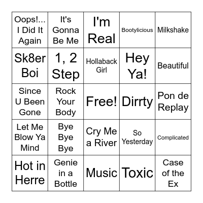 Y2K Pop Party Bingo Card